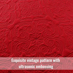 Exclusivo Mezcla Quilts King Size Bedspread with 2 Pillow Shams, Lightweight Red King Quilt Bedding Set with Vintage Damask Pattern, Soft Bedspreads Coverlets for All Seasons