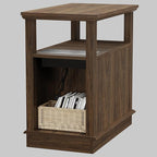 HIFYOBRO Narrow End Table with Flip Top Charging Station and 2 Drawers, Type-C & USB Port & Power outlets, Wooden Storage Cabinet, Side Table with Storage for Living Room and Bedroom