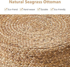 Wimarsbon Foot Stool Ottoman Round Natural Seagrass Footrest Stool Hand-Woven Boho Pouf Ottomans Home Decor Footstool Extra Seating for Living Room Bedroom Entryway White