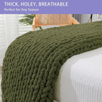 Bigacogo Chunky Knit Throw Blanket for Couch, 40x80 inches, 100% Hand Knitted with Thick Jumbo Chenille Yarn, Cozy Soft Large Rope Knot Cable Crochet Blankets for Sofa Bed Living Room, Yellow Green