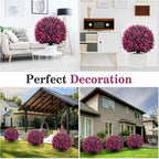 Artificial Topiary Tree with Pink Eucalyptus, Set of 2-17in UV Resistant Fake Evergreen Tree for Porch, Outdoor Artificial Plants for Planters - Ground Spike Included FZHCZWZX