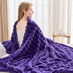 NEWCOSPLAY Faux Fur Throw Blanket Purple Bubble Blanket Thick Warm Soft for Couch Sofa Bed 550GSM (Purple, Throw(50"x60"))