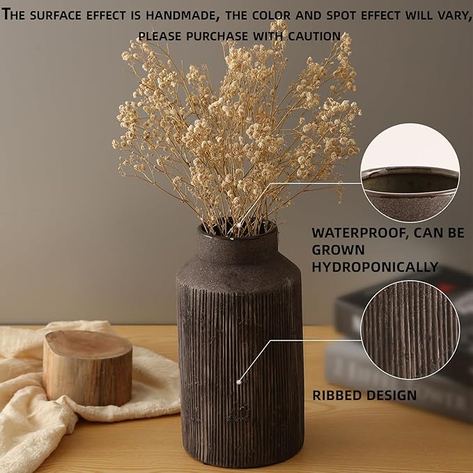 Rustic Vases for Home Decor. Ceramic Vase for Dining Table Decor. Terracotta Decorative Vase 9.7IN. ZSHLXM