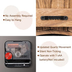 Honiway 14 Inch Wall Clock, Rustic Wood Boho Sunburst Decorative Wall Clocks Battery Operated Silent Non Ticking Farmhouse Small Wall Clocks for Living Room Kitchen Bedroom Home Decor (Rustic Brown)