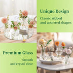 Hewory Ribbed Bud Vases for Centerpieces: Set of 16 Small Clear Glass Vase for Bridal Baby Shower Home Decor - Modern Table Decoration for Wedding & Event Planners