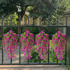 Artificial Hanging Flowers – 4 Pack UV Resistant Fake Morning Glory Vine Faux Plants for Porch, Patio, Balcony, Garden, Indoor & Outdoor Decor (Hot Pink)