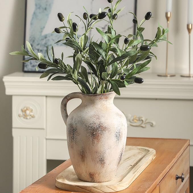 Vintage Farmhouse Pottery Vase, 9.7 inch Handcrafted Decorative Ceramic Vase for Home, Dining Table, Bathroom, or Bookshelf Accents