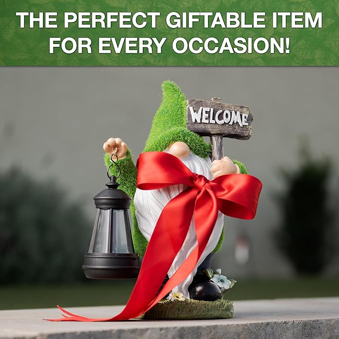 Garden Gnomes Outdoor with LED Solar Light - 11’’ Funny Gnome Decorations/ ornaments for Home/Yard/Patio Solar Lantern Garden Statues - Decor -Deals/clearance - Housewarming/Birthday Gifts