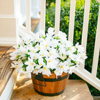 Artificial Flowers for Outdoors, 3 Bundles Fake Silk Azalea Bouquet Faux Flower Plants Outside Decoration UV Resistant Realistic Fake Flowers for Planter Front Door Patio Garden Walkways Home, White