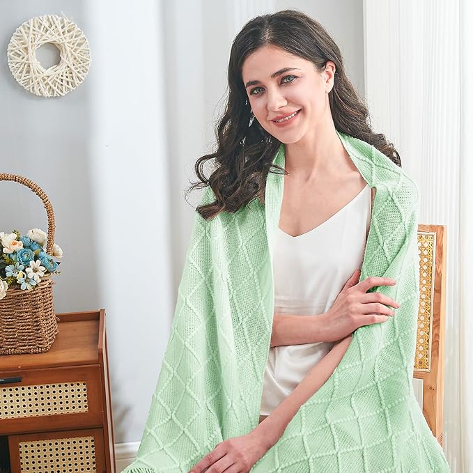 inhand Knitted Throw Blanket for Couch and Bed, Soft Living Room Home Decor Knitted Blanket with Tassel, Outdoor Lightweight Breathable Summer Blanket, Farmhouse Warm Woven Decorative, 50"x60"