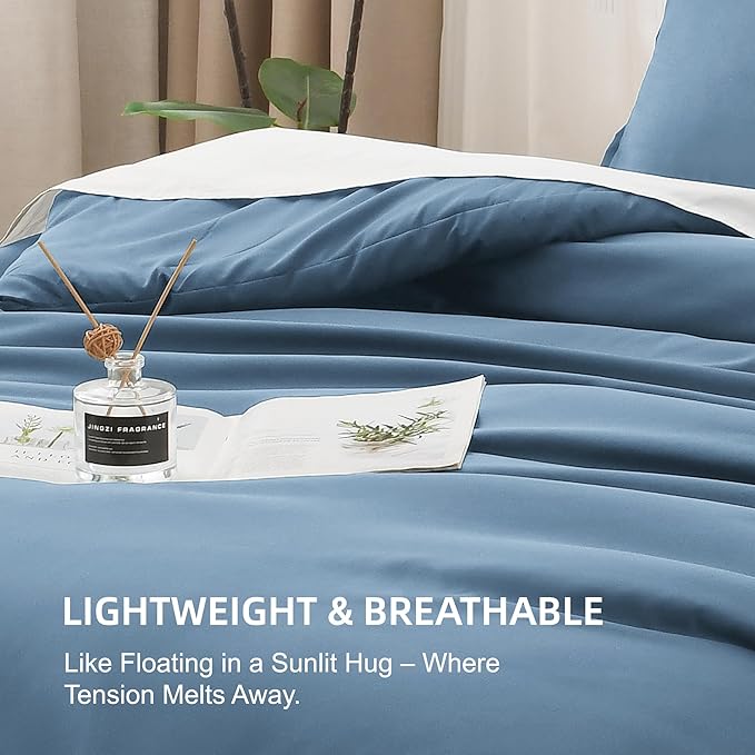 Litanika Comforters Full Size Ocean Blue, 3 Pieces Lightweight Solid Bedding Set & Collections, All Season Fluffy Bed Set (79x90 Inches Comforter & 2 Pillowcases)