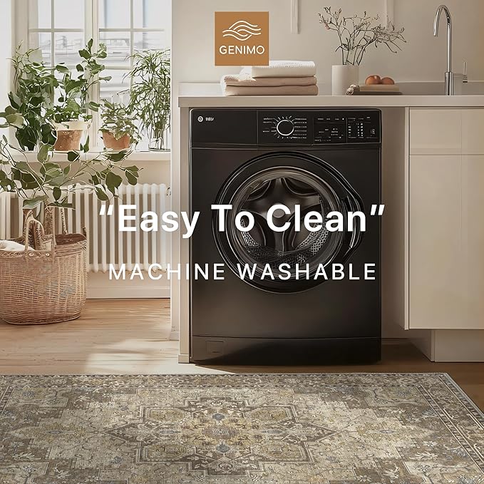 GENIMO 2x12 Runner Rugs for Hallway, Machine Washable Non Slip Vintage Rugs, Low Pile Lightweight Soft Print Rug for enrtyway, Corridor, Home Office, Kitchen, Rustic Brown