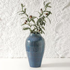 Blue Ceramic Vase for Home Decor,11.6 Inch Flower Vase，Decorative Vases for Pampas Grass，Modern Art Texture Vases for Home Entryway Living Room Dining Table Farmhouse Office Decor-Blue