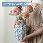 Blue and White Ceramic Vase, 9.5 Inch Vintage Chinoiserie Flower Vase Decorative Antique Vases for Home Decor, Rustic Porcelain Vase Farmhouse Shelf Table Centerpieces Decor