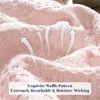 PHF Cooling Waffle Blanket Queen Size, Lightweight 60% Rayon Derived from Bamboo & 40% Cotton Breathable Blanket for Hot Sleepers, Soft and Luxury for Bed Couch and Sofa, 90"x90", Pink