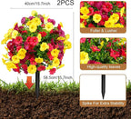 2 Bundles Artificial Flowers for Outdoors with Ground Spikes,21.65 Inch Morning Glory Eucalyptus Topiary Ball Trees, UV Resistant Faux Shrubs Fake Plants for Porch Outdoor Garden Decor (Muti-Color)