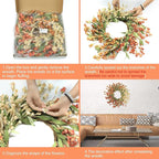 Artgar Fall Wreath, Fall Wreaths for Front Door, 24 in Fall Decor Floral Wreath, Door Wreaths for Front Door Outside All Season for Thanksgiving Home Indoor Outdoor Wall Decor (White&Orange)