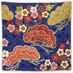 HZOHNAGO Japanese Tapestry Art Abstract Colorful Cherry Blossom Blue Background Pattern Printed Wall Tapestry Painting Wall Hanging for Bedroom Living Room Dorm 60" W x 60" H