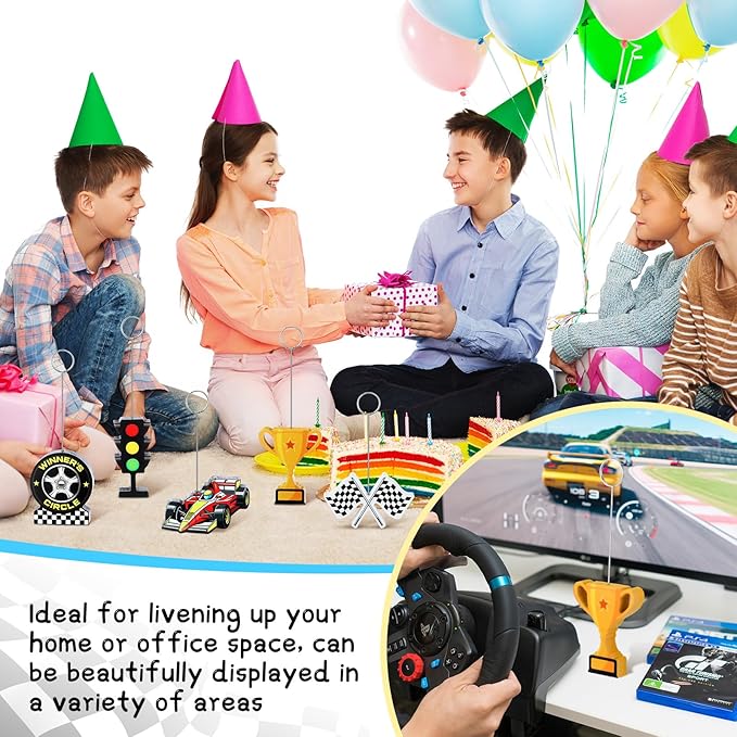 5 Pcs Racing Car Photo Balloon Holder Table Centerpieces Holders Racing Themed Decoration Place Card Holder Photo Clips Holder for Home Birthday Wedding Party Decor