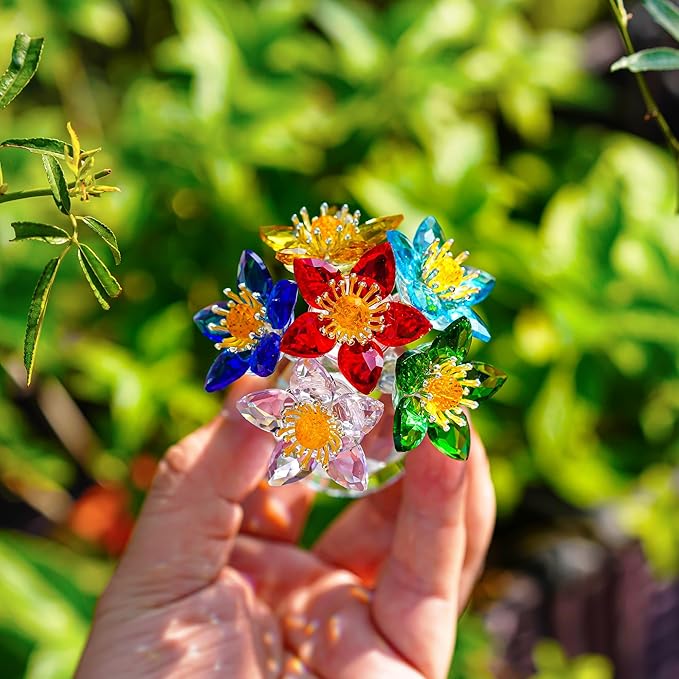 Colorful Crystal Flower Figurine with Base Multicolor Floral Home Decor Christmas Tabletop Centerpiece