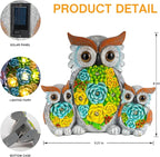 Solar Garden Statue Lights Owl Figurine with LED Lights, Outdoor Garden Succulent Ornaments, Mothers Day Mom Gifts for Outside Patio Yard Lawn Decor