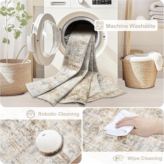 Area Rugs 8x10 Living Room: Washable Rug Modern Abstract Large Rugs Soft Non Slip Neutral Rug Stain Resistant Indoor Carpet for Bedroom Kitchen Dining Room Home Office Rugs(Blue Brown,8'x10')