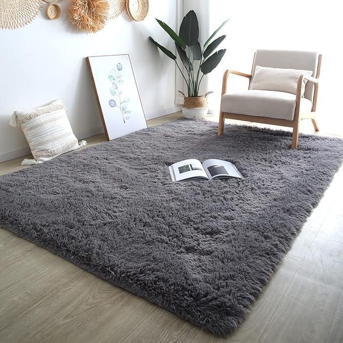 Fluffy Area Rug for Living Room: Grey Rug 5x8 Shag Area Rugs for Bedroom-Shaggy Area Rug,Indoor Ultra Soft Fluffy Plush Carpet for Living Room,Bedroom (5x8 Feet, Gray)