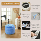 XeGe Fluffy Faux Fur Inflatable Pouf Ottoman, Soft Shaggy Fuzzy Foot Stool, Plush Furry Foot Rest Floor Pouf Anti-Slip, Foldable Round Ottoman Cushion Living Room Bedroom Home Decor, Ombre Blue