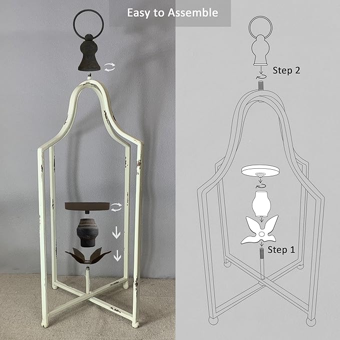 Large Tall Shabby Chic Lanterns Decorative Indoor Outdoor, Outside Gifts Front Porch Patio Vintage Metal Candle Holders, Fireplace Table Floor Farmhouse Rustic Decor Set of 2