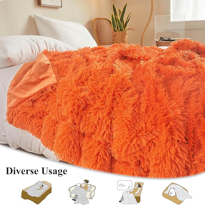 XeGe Luxury Faux Fur Throw, Orange Soft 50x60 Fluffy Blanket, Shaggy Plush Decorative Couch Throw, Cute Furry Bed Throw Fuzzy Office Lap Blanket for Bedroom Living Room Sofa, Orange