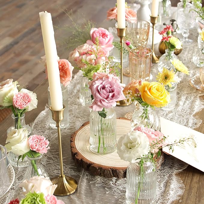 Bud Vases in Bulk 24, Small Glass Vase for Centerpieces, Vintage Vases for Decor, Mini Clear Single Flower Vase Bulk for Wedding Decor Rustic Decorative Christmas Vases Set Home Table Decorations