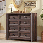 Farmhouse 8 Drawer Dresser for Bedroom, 41" Tall Wood Chest of Drawers, 43.3" Wide Dresser TV Stand, Storage Closet Drawer Organizer for Bedroom, Walnut
