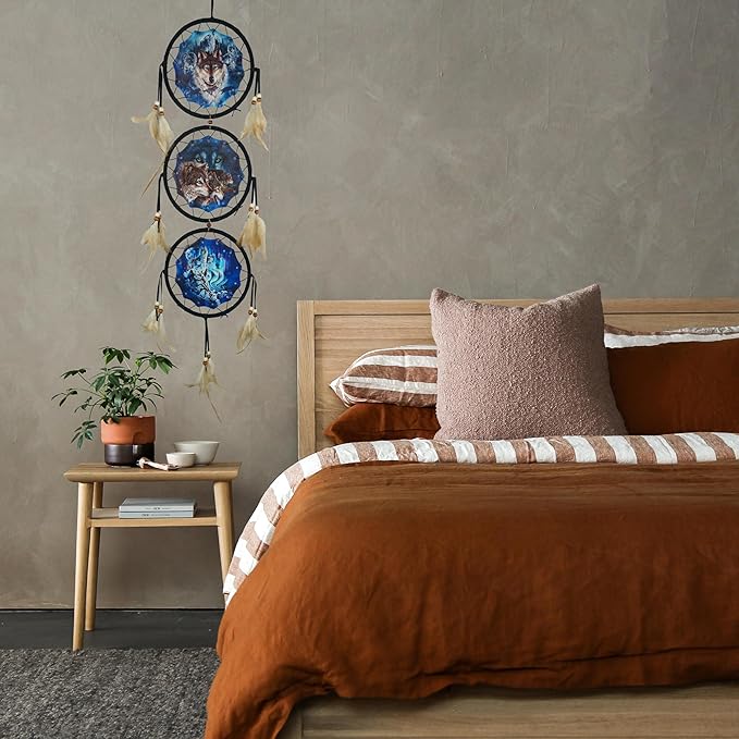 Remorelt Wolf Dream Catchers，3-Layer Circle Wall Hanging with Different Wolf Art for Wolf Lover Room Decor,Ideal Bedroom Wolf Home Decor,Dream Catcher for Boy Kids(DC01 6Inch Wolves)