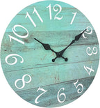 Plumeet Wall Clock, 12'' Frameless Wooden Wall Clocks with Silent Quartz Movement, Rustic Coastal Country Village Clocks Decorative for Kitchen Bedroom Living Room, Green