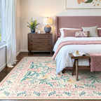 Wonnitar Floral Large Rugs for Living Room, Soft Light Pink Rug Washable 9x12 Carpet Non Slip, Boho Foldable Non-Shedding Kids Carpet for Bedroom Girls Nursery Dorm Playroom