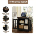 ChooChoo Rustic End Table, 24" Large Sofa Side Table with Charging Station & LED Light, Black Nightstand with Adjustable Storage Shelf, Square Bedside Table for Living Room, Bedroom, Office