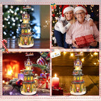 Taman Christmas Village Collectible Buildings, Clock Tower Figurine with Revolving Train Music, Warm Light Christmas Ornaments for Holiday Decorations