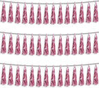 3P Light Pink Foil Fringe Metallic Tassel Streamers Banner Tassel Garland for Parade Floats, Bachelorette, Wedding, Birthday, Halloween, Christmas, Bridal/Baby Shower Party Decorations