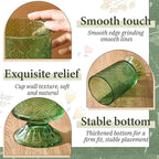 6 Pcs (H:7" W:4") Embossed Flower Vase Fall Pedestal Glass Vase Big Base Thickened Crystal Vintage Vases for Autumn Wedding Home Decor Table Centerpiece House Warming Gifts(Green)