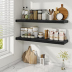 36 Inch Floating Shelves, 9.3 Inch Deep Rustic Wall Shelves - Extra Deeper Wall Mounted Storage Shelves for Bathroom, Kitchen, Living Room (Black, Set of 2)