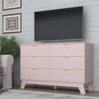 Fluted 6 Drawer Dresser, 47.2" Wide Modern Boho Chest of Drawers, Wooden Storage Dresser TV Stand for Bedroom, Living Room, Closet, Hallway, Curved Profile Design