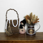 CVHOMEDECO. Wood Beads Garland with Tassels Farmhouse Rustic Wooden Prayer Bead String Wall Hanging Accent for Home Festival Decor. White