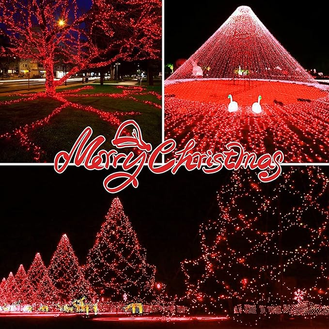 300LIGHTS(2*150L) RED Extra-Bright with End Connectors Christmas Decorative Lights 19.44m UL Certified Mini String Light Set Waterproof for Home Garden Holiday Tree Party Patio Decor Wedding