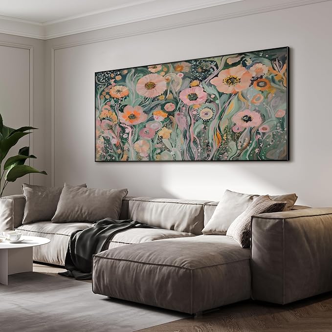 SIGNWIN 36"x72" Extra Large Framed Wall Art Whimsical Garden Bloom, Colorful Abstract Floral for Home Living Room Bedroom Decor (Frame Assembly Required)