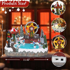 Christmas Village House Musical Christmas Collectible Buildings Amusement Park Carousel Skating Ferris Wheel with LED Lights Vacation Village with USB Indoor Figurines Xmas Decoration