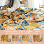 Boho Throw Blanket for Bed - 100% Pure Cotton Ultra Soft Rustic Quilt - Farmhouse Decor Bed Blankets, All Season Rustic Throw for Sofa Couch Chair(91''x 98'', Art Squares)