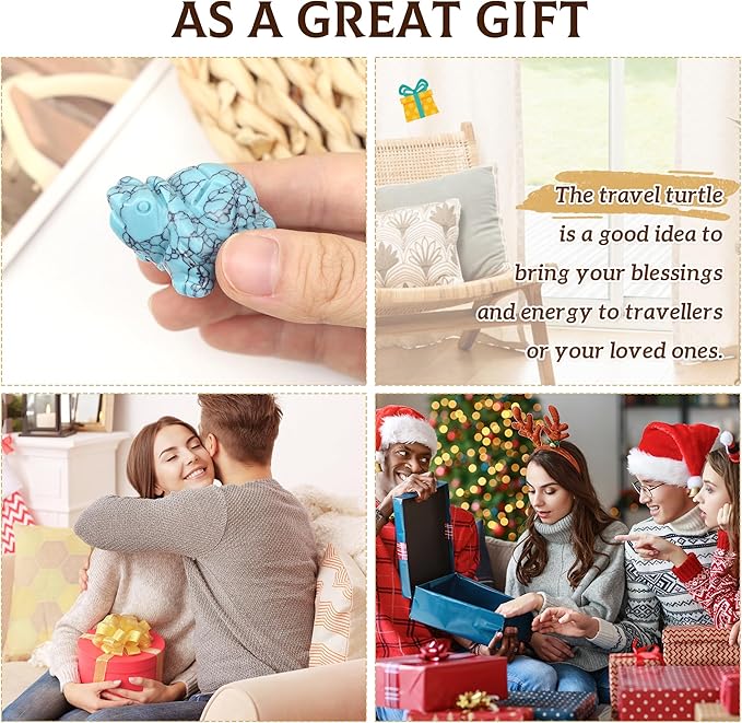 QINJIEJIE Travel Turtle Figurines for Travelers Best Travel Gifts for Women Men Green Turquoise Crystal Healing Crystals Sea Turtle Lovers Office Desk Decor Good Luck Gifts for Traveling Abroad