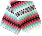 Del Mex Classic Mexican Blanket, Large Authentic Woven Falsa Throw (70"x50"), Artisan Southwest Décor for Beach, Yoga, Outdoors (Pink/Mint)