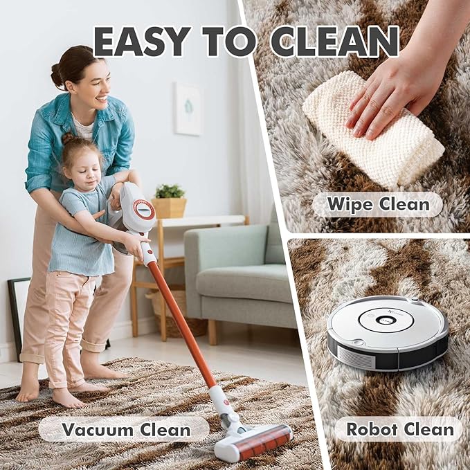 Area Rugs for Living Room, 5x7 Feet Soft Fluffy Shagg Plush Rug High Pile Large Indoor Modern Non-Slip Floor Carpet for Bedroom Nursery Kids Home Room Dorm Decor Aesthetic Tie-Dyed Khaki