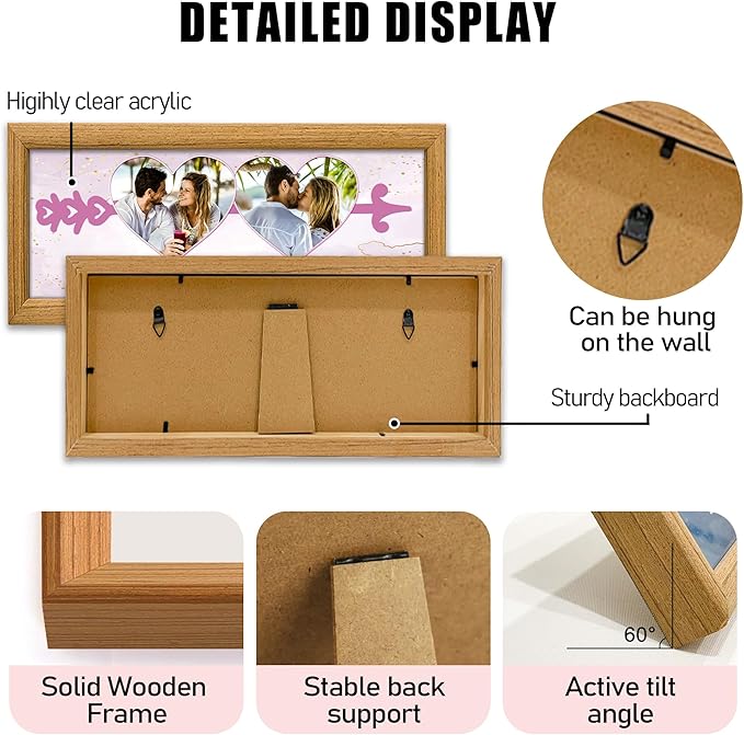 Gifts for Him/Her - Personalized Photo Frame with Love Design, Wall Mount or Tabletop Display, Romantic Gifts for Boyfriend Girlfriend Anniversary Birthday Valentine's